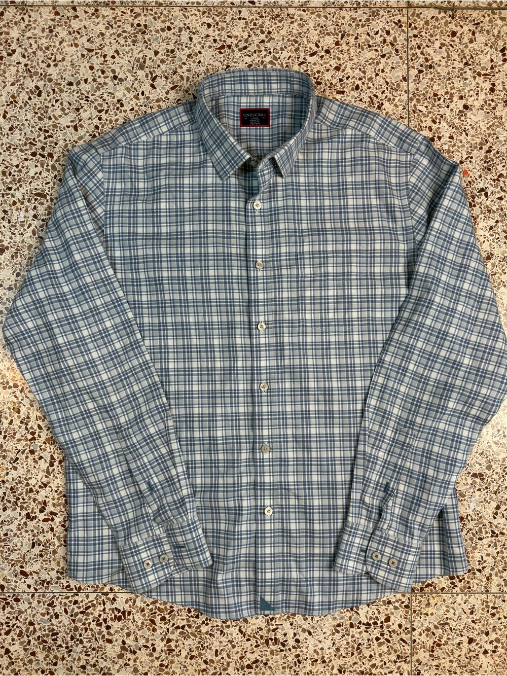 UNTUCKit Plaid Cotton Woven Shirt Blue White Point Collar Long Sleeve‎ L